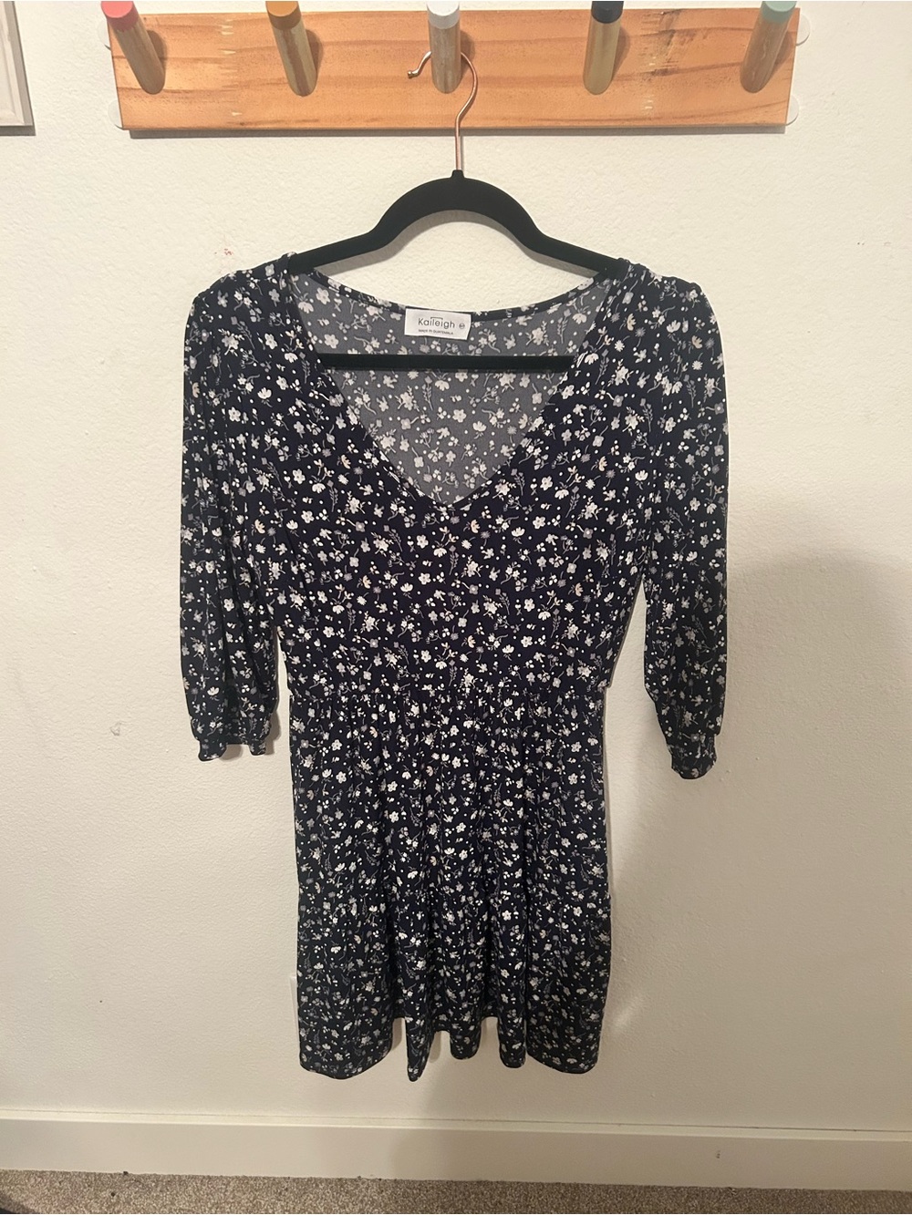 Kaileigh Navy Floral Smocked Waist Dress MP Petite Medium Cottagecore